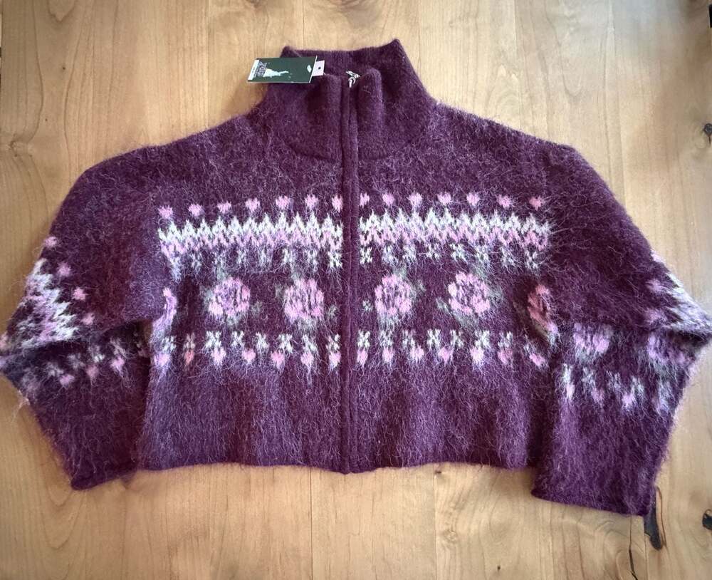 Wild Fable Full Zip Mock Turtleneck Cropped Fair Isle Fuzzy Sweater XS